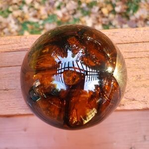 Vintage Blown Glass Paperweight With Handblown Bubbles - BROWN